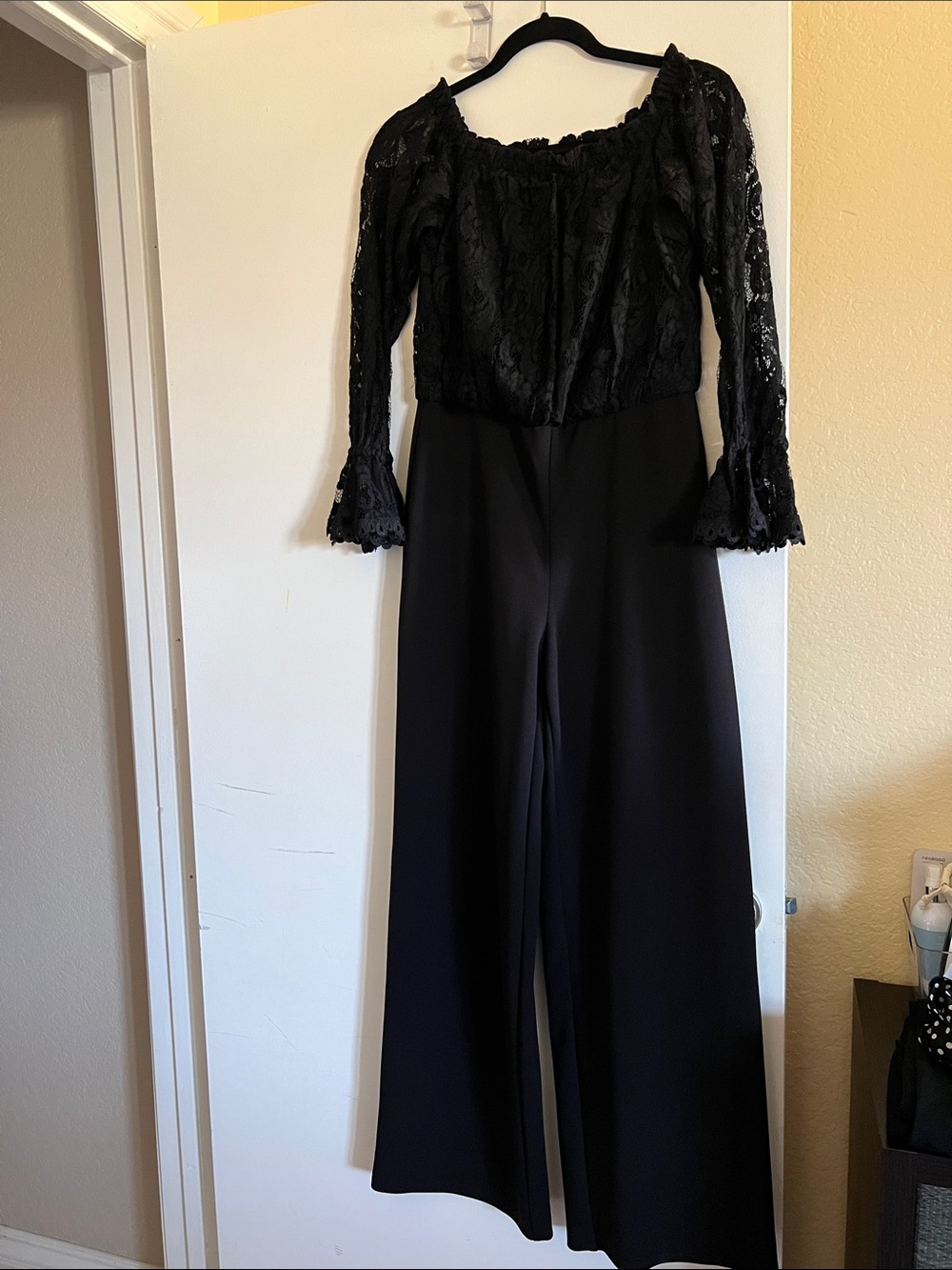 Adrianna Papell Black Lace Bodice Wide-Leg Jumpsuit